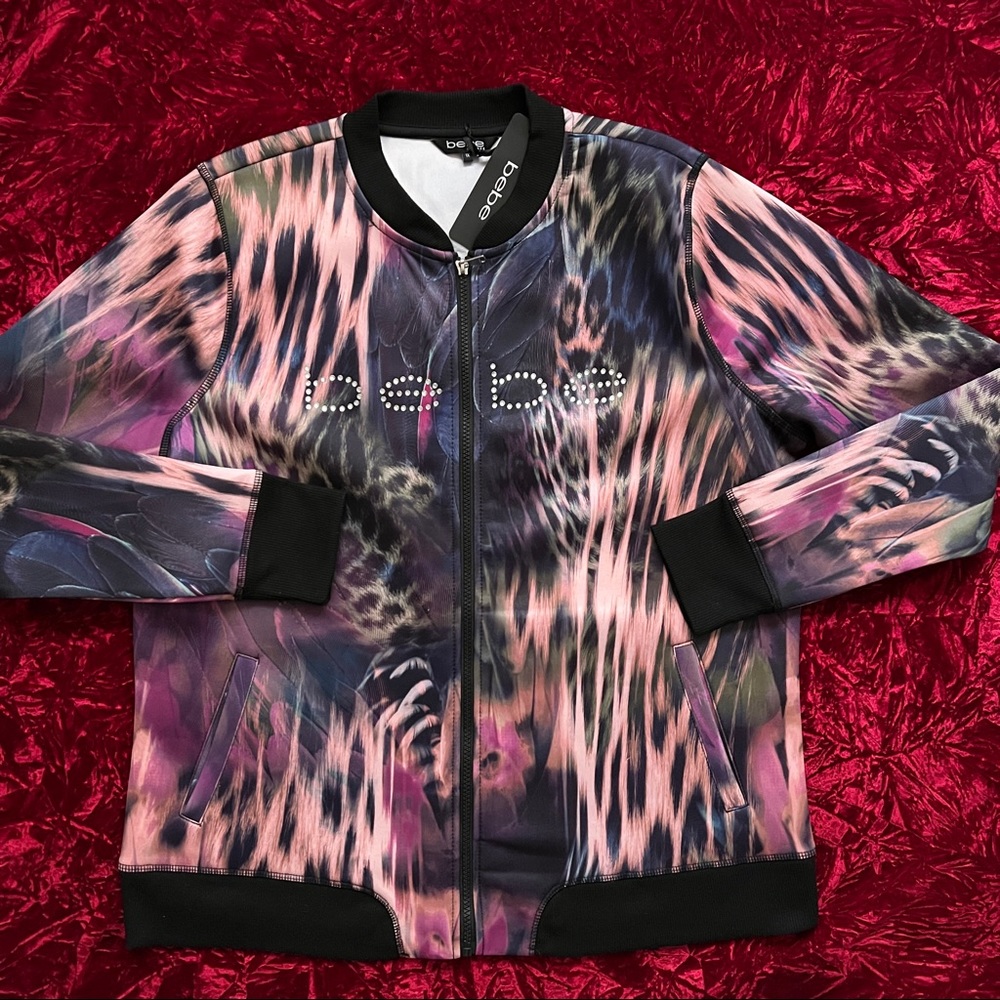 Bebe Tropical Print Stretch Bomber Jacket - Picture 5 of 16